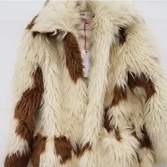 NWT Zadig & Voltaire Fred Tache Faux Fur Natural Coat Sz S